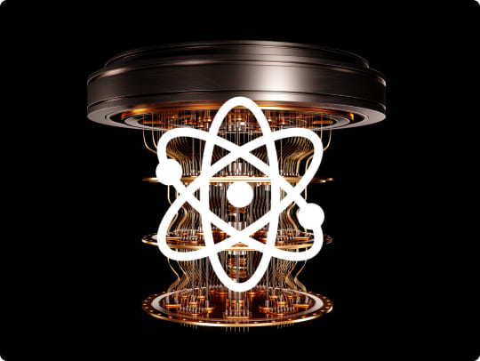 Cœur calcul quantique avec icône atome