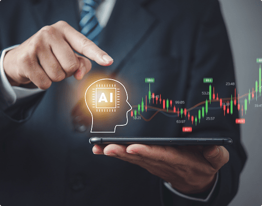 Main pointant IA et graphique boursier